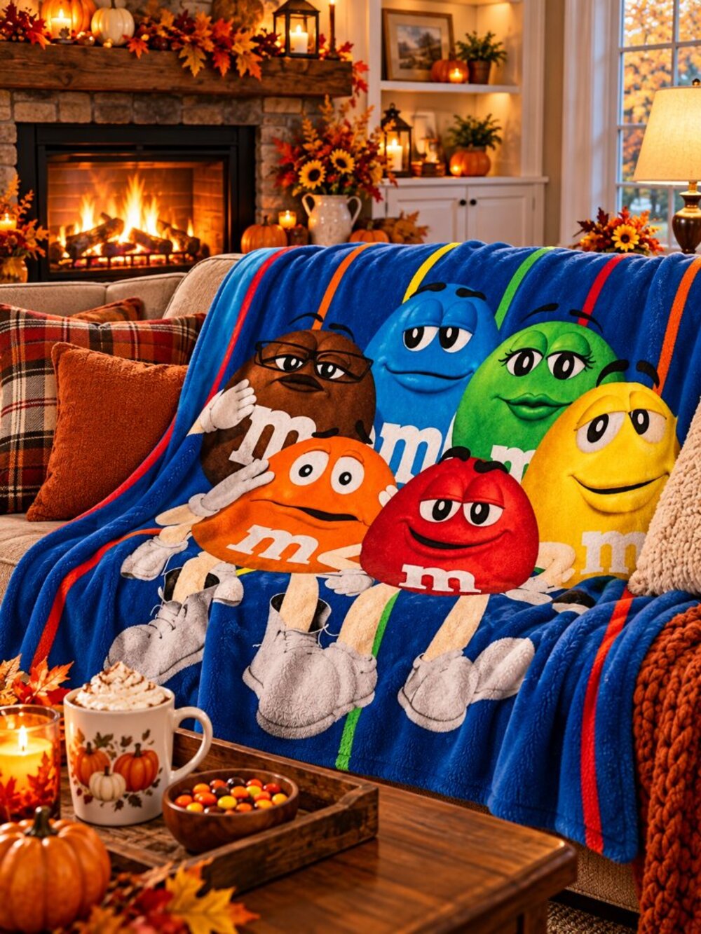 M&Ms World Fleece Throw Blanket 50"x60"Characters Blue Ornge Red Grn Brn Yel fun